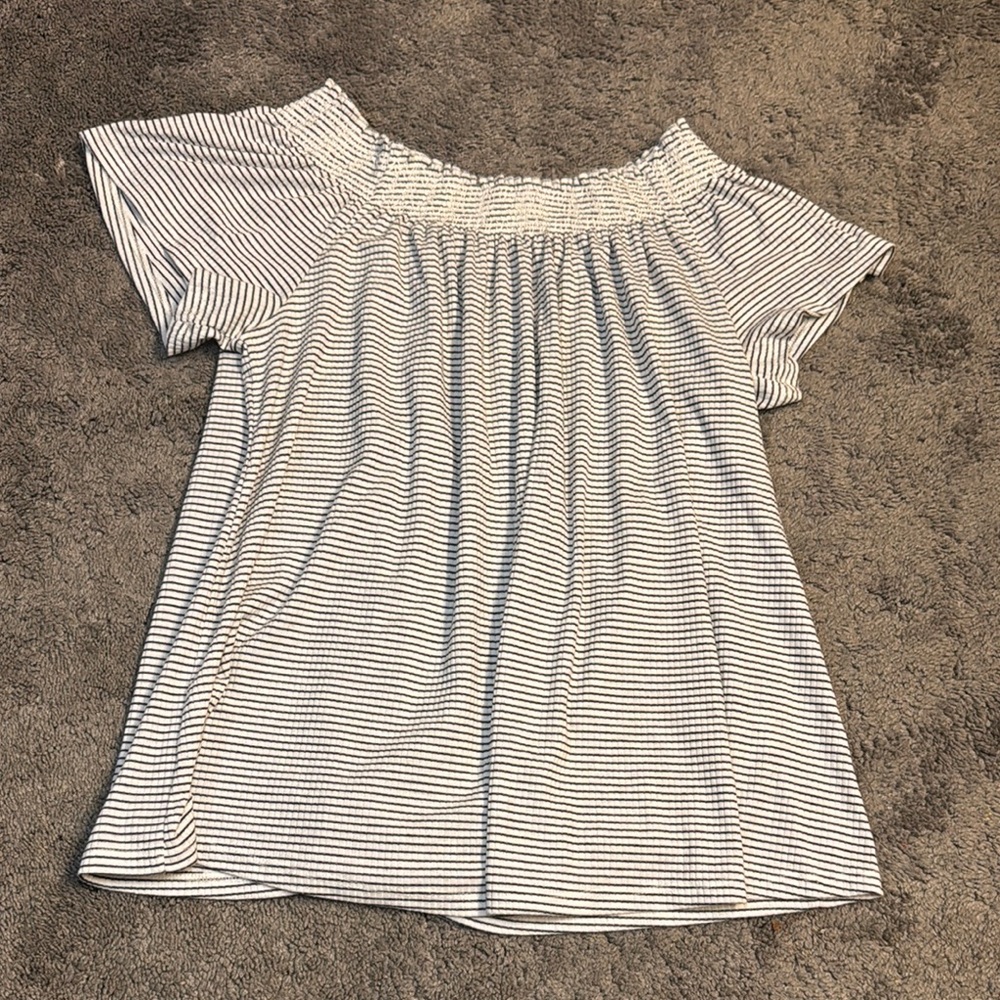 Sonoma Black and White Striped Short Sleeve Off-The-Shoulder Top